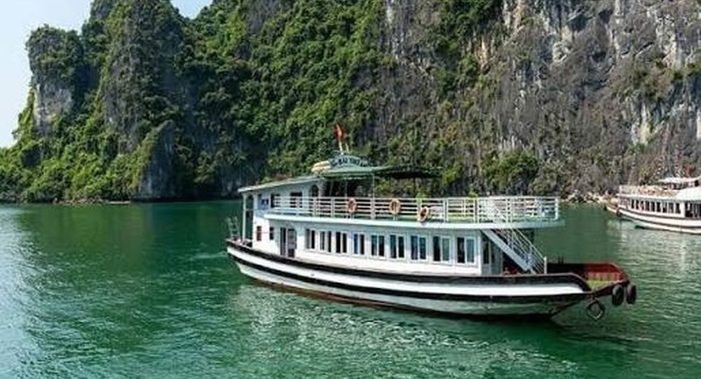 Bateau de croisière naviguant dans la baie.